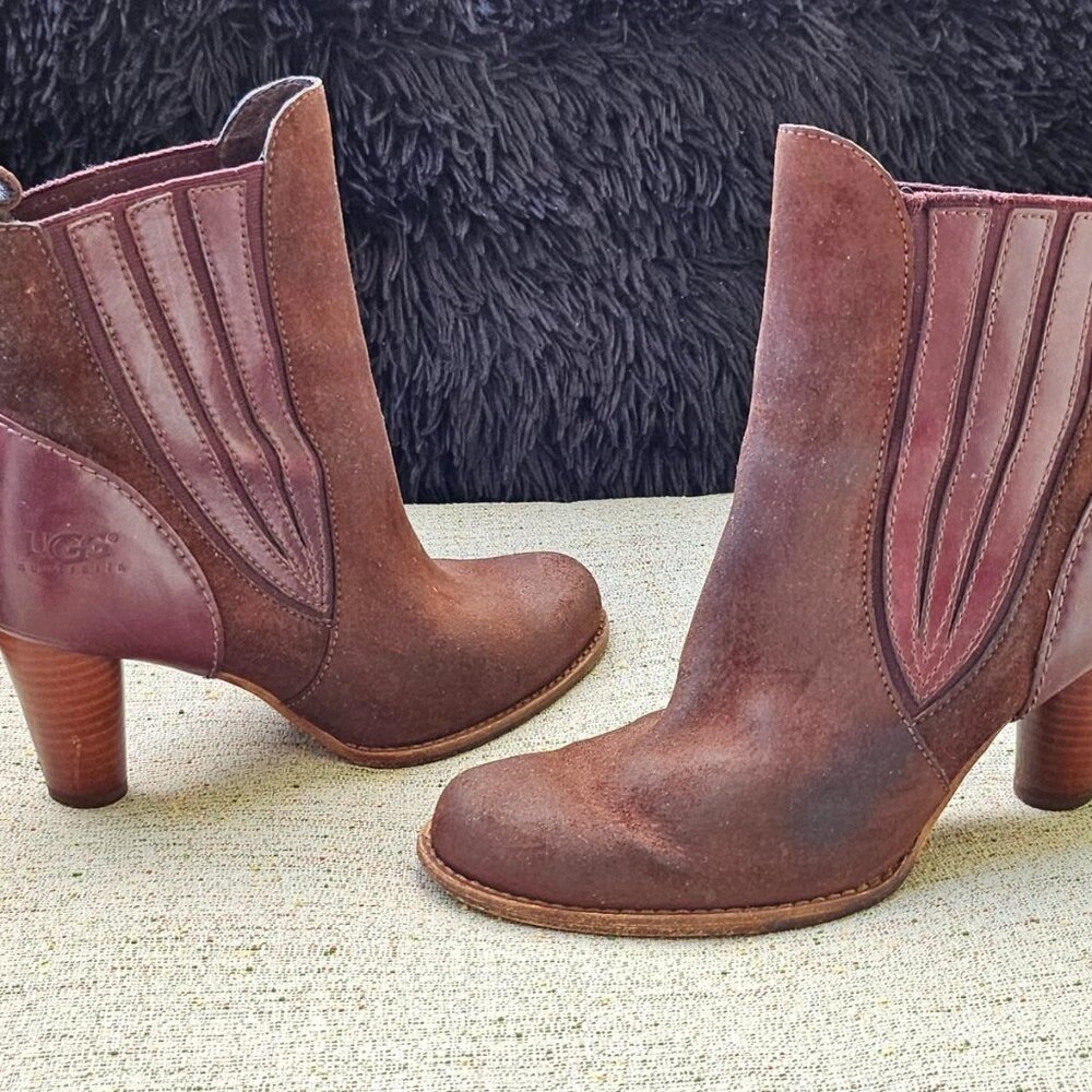 Ugg Australia Ladies Heel Boots Shoes Real Fur Sole Bed Brown Leather Size 8.5US - Picture 4 of 14